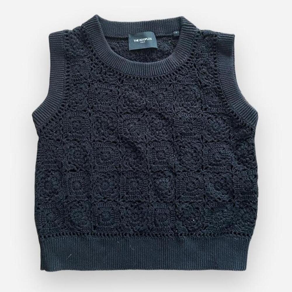 MadeIn France The Kooples 100% cotton black crochet tops with textured geometric